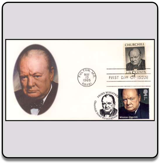 Churchill dual FDC 1965 US and 2014 GB Birmingham postmark